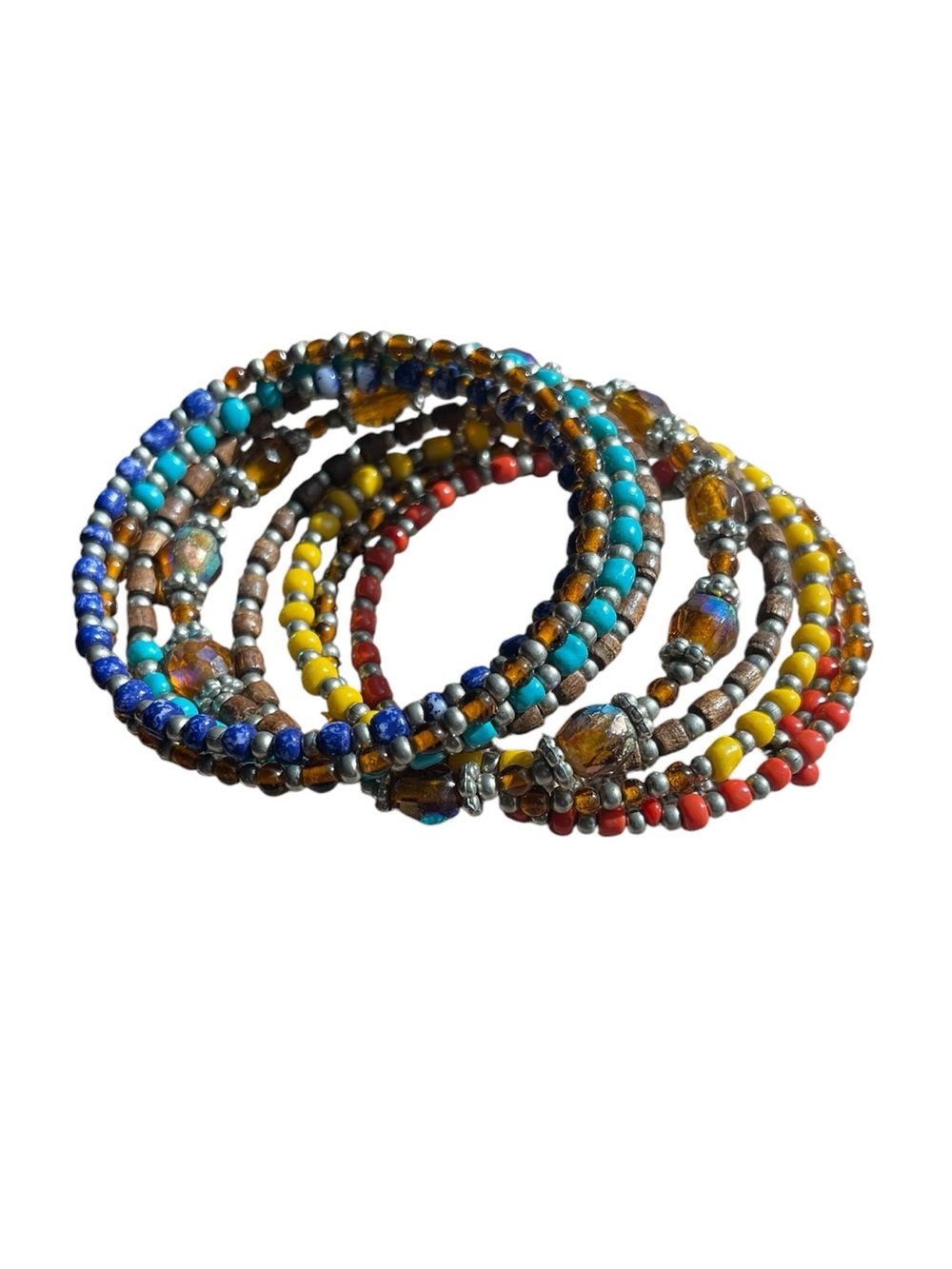 Multicolor Memory Wire Bracelet Layered Beaded Statement Cuff - Picture 6 of 7